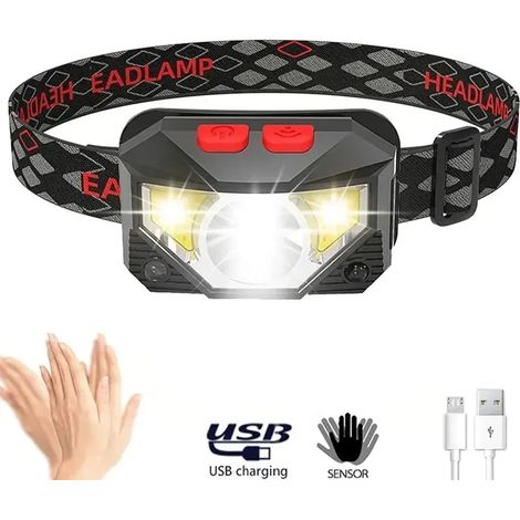 8 modes - Lampe frontale LED, détecteur de mouvement, lampe torche COB, idéale pour le camping et la pêche. (1/5)