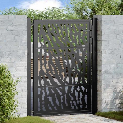 vidaXL Puerta de jardín negra 100x125 cm de acero con diseño de trazos (1/5)