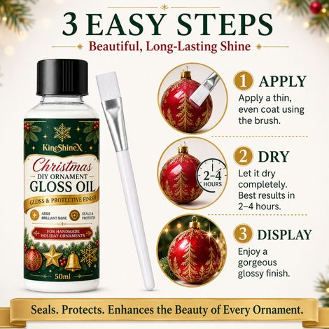 KineShineX Weihnachts-DIY-Dekorationspolitur 50ml, Glanzschutz für Ornamente und handgefertigte Weihnachtskugeln und Schneeflocken (1/4)