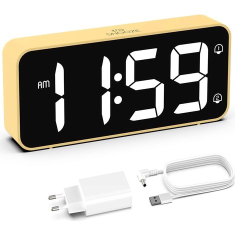 Reveil, Réveil Numérique avec Grand écran LED, 5-100% Luminosité, 90-120 DB Volume, 2 Alarmes, 12/24H, Fonction Snooze, Reveil sur Secteur (Adaptateur Inclure) Jaune (1/5)
