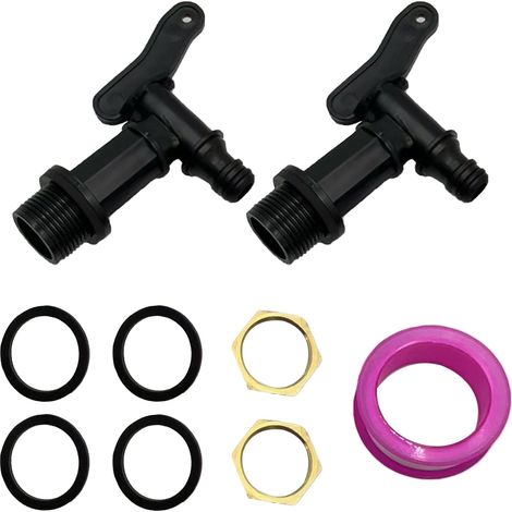 Lot de 2 robinets de réservoir d'eau de 1,9 cm avec écrou en laiton pour robinet de maison, jardin, extérieur, connecteur de citerne avec support et connecteur universel de rechange (1/5)
