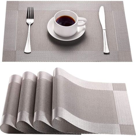 Placemat - Pvc Tissé Polyester - Résistant À La Chaleur Jusqu'à 80 °C - Antidérapant - Pour Cuisine Salle À Manger Fêtes - Lot De 4 (1/5)