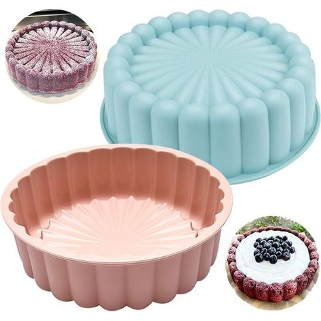 2er-Set Silikon-Kuchenformen 20 cm runde antihaftbeschichtete Silikonformen für Käsekuchen Schokoladenkuchen Brownies Geburtstagskuchen Rosa Blau