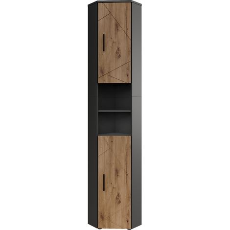 Armoire haute Irma, Anthracite/Chêne de force doré, 33x192cm avec 2 portes, Vicco
