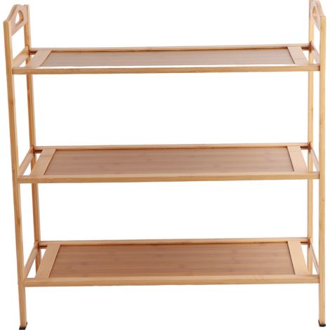 Étagère à chaussures à plusieurs niveaux en bambou épais, grande capacité et résistante, idéale pour une chambre ou un dortoir. 3 niveaux, longueur 50 cm. (1/5)