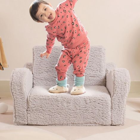 Canapé enfant MOMCAYWEX, canapé 2 en 1 amovible en mousse avec revêtement doux en sherpa, fauteuil de jeu confortable, gris (1/5)