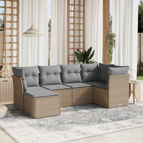 Juego de sofás jardín con cojines beige mezcla 6 pzas ratán PE vidaXL (1/4)