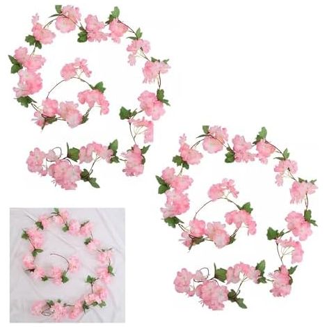 2 Stück Blumengirlande Künstlich,Kunstblumen Blumen Girlande Kirschblüten Deko Kunstblumen Fahrradkorb Artificial Flowers,Cherry Blossom Rosa Fahrrad Blumenkette Frühlingsgirlande für Hängend Outdoor