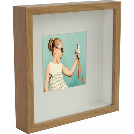 3D-Fotorahmen, tiefer Schattenkasten, 23 x 23 (25 x 25) cm, quadratisch, Eiche