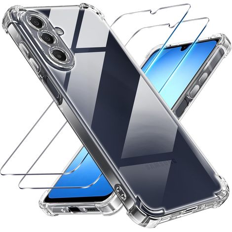 3 en 1 Coque pour Samsung A17 5G avec 2 Verre Trempé, [Coussin d'air Intégré] Anti-Jaunissement Souple TPU Bumper Coque Protection pour Samsung Galaxy a17 5g, Transparente (1/5)