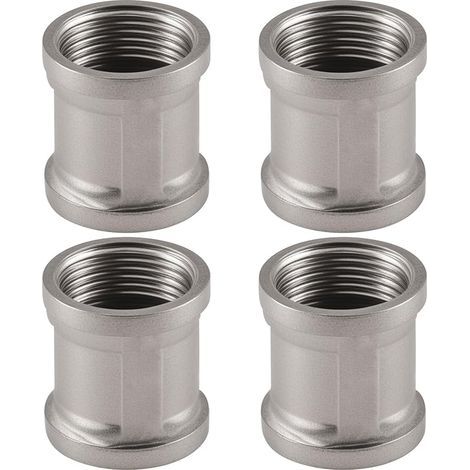 Lot de 4 manchons en acier inoxydable - Double mamelon 1/2" IG/IG - Filetage intérieur 1/2" - Adaptateur DN15 - Pour raccord de tuyau (1/5)