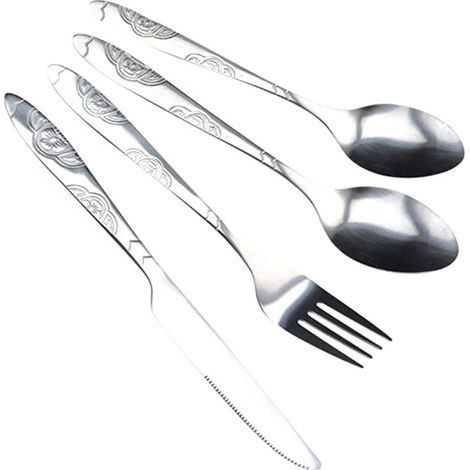 4-teiliges Edelstahl-Essgeschirr-Set: Messer, Gabel, Löffel mit formschönem Design, leicht und tragbar, langlebig für Mahlzeiten (1/5)