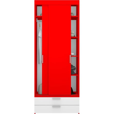 Armadio scorrevole con cassettiera integrata - Salvaspazio e funzionale - Rosso e Bianco