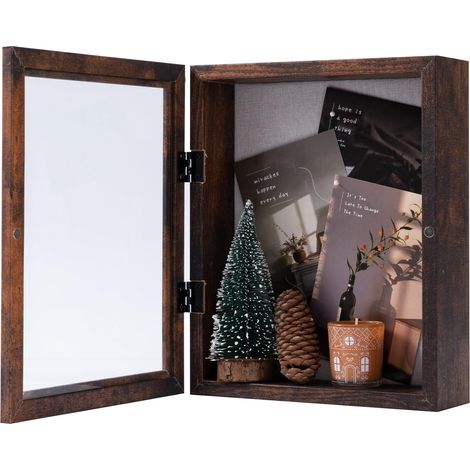 Cadre en bois 3D avec ouverture à remplir - 28 x 35 cm - Cadre photo avec épingles et chevilles - Pour bricolage - Cadeau pour la famille, les amis, le bureau - Marron foncé (1/5)