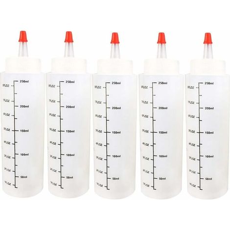 5pcs 250ml Flacons Compte-Gouttes Bouteilles liquides Fiole Vide en Plastique avec Balance Presser avec Leak-Proof Cap Sauce pour e-liquides, DIY Craf, (1/5)