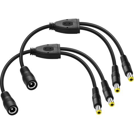 Lot de 2 câbles répartiteurs d'alimentation CC 5,5 x 2,5 mm 1 femelle vers 2 mâles, câble adaptateur répartiteur en Y, pour caméras de vidéosurveillance, DVR, bande lumineuse LED (0,3 m) (1/5)