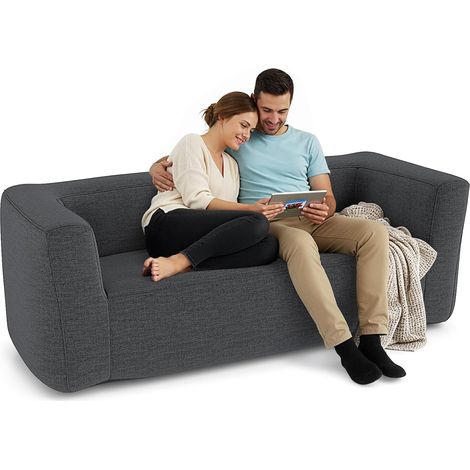 COSTWAY Divano Gonfiabile ad Aria 2 Post, Poltrona Gonfiabile Portatile con Copertura Staccabile, Braccioli Larghi e Seduta Spaziosa, Sofa per Soggiorno, Camera da Letto e Ufficio (Grigio) (1/5)