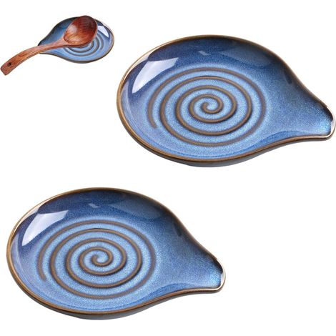 Löffelablage – 2er-Set – Keramik – Spiralmuster – Für Küchenutensilien – Weiß (1/5)