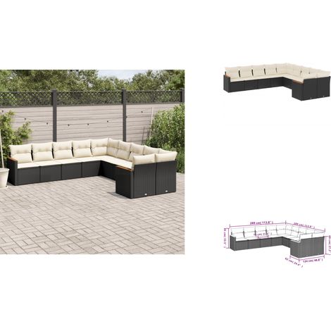 10-tlg. Garten-Sofagarnitur mit Kissen Schwarz Poly Rattan - Gartenmöbel - Outdoor Möbel - Rattan Sofa - Lounge Set - Esszimmergarnitur (1/3)