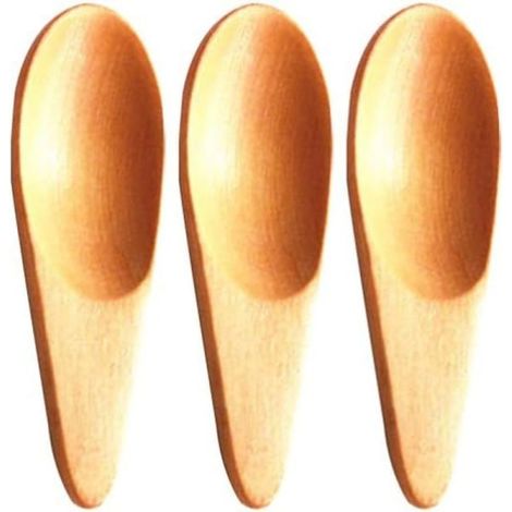 Lot de 5 mini cuillères à sel en bois massif, faites à la main. (1/5)