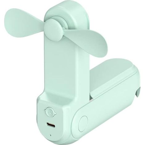 (vert)Mini ventilateur USB - Portable - Fonctionne avec piles - Rechargeable - Pliable - Avec lampe de poche - Fonction support