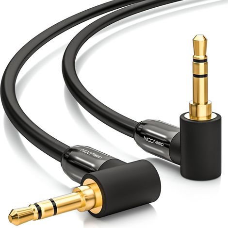 3,0m Câble Jack 3,5 mm - Câble Audio Stéréo - Fiche Jack Coudée à 90° - pour PC, Ordinateur Portable, Smartphone, Tablette, Récepteur Hi-Fi - Noir (1/5)
