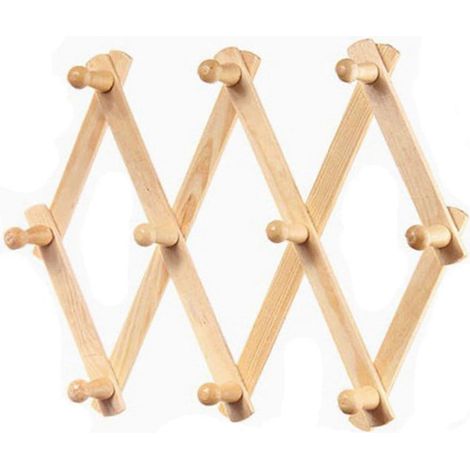 Étagère murale extensible en bois avec crochets pliables - Crochet en bois pour fixation murale, rangement extensible (32) (1/4)