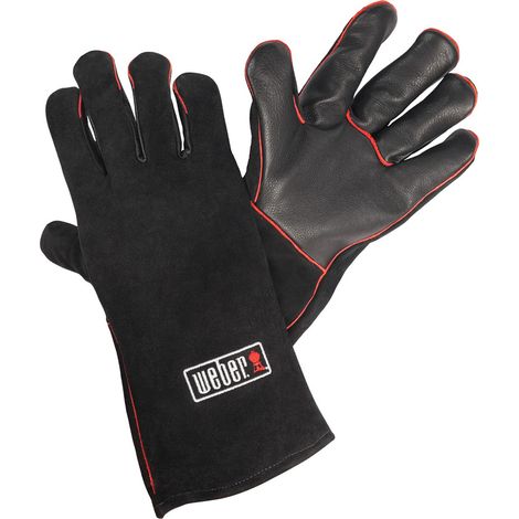 Weber – Gants de protection en cuir pour barbecue – Longueur 40 cm – Revêtement souple pour meilleure prise – Protection avant-bras
