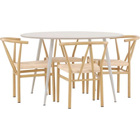 Plaza Essgruppe Tisch Ø120cm und 4 Stühle mit Armlehnen stapelbar beige.