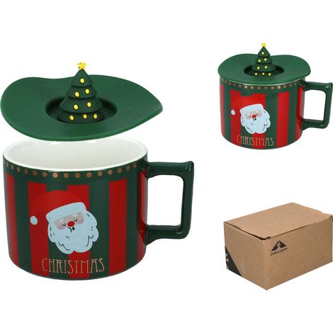 Tazza natalizia con coperchio, in ceramica, regalo di Natale, REGALO (1/3)