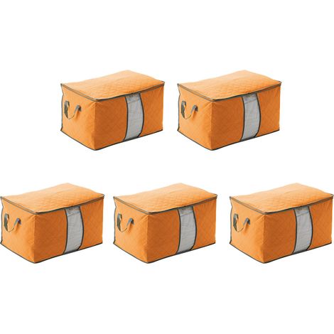 Lot de 5 sacs de rangement pliables pour vêtements, housse anti-poussière en non-tissé orange grande taille pour couettes et linge (1/5)