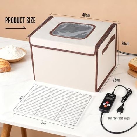 Boîte de fermentation avec fonction chauffante 40 x 30 x 28 cm 230 V 70 W, pliable, contrôle de la température 20-50 °C, minuterie 0-24 h, pour pain, pizza et yaourt maison (1/5)