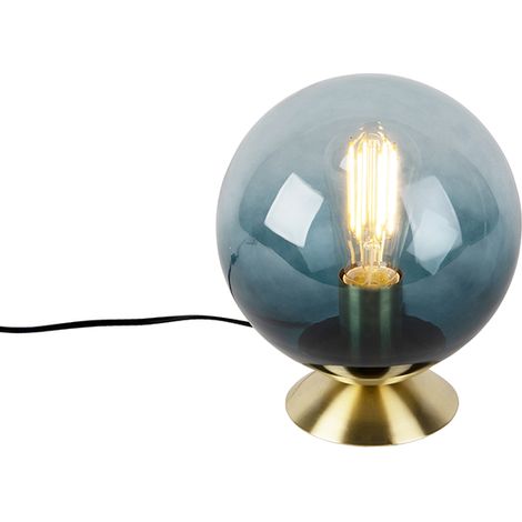 QAZQA Lampada a sospensione pallon - Art déco - Vetro,Acciaio - Ottone/Blu - Sfera Max. 1 x Watt