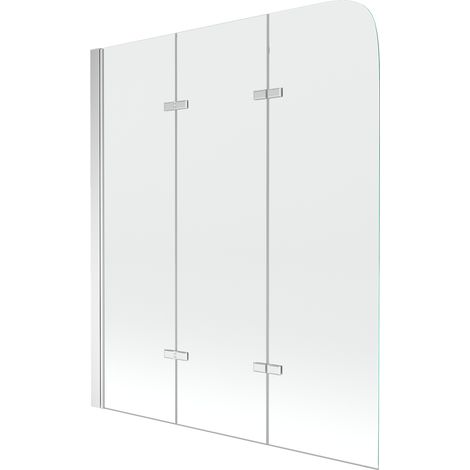 Mampara de Bañera 3 hojas Vidrio transparente, 120x140 cm, Perfil cromo
