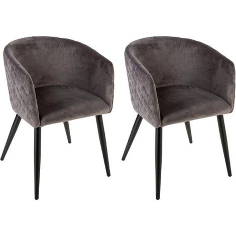 Lot de 2 Fauteuils Design Velours "Marlo" 76cm Gris (1/2)