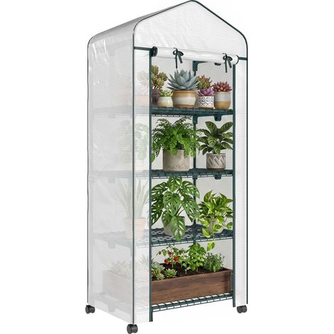 Serre de jardin - Outsunny - 4 niveaux - bâche amovible PE de haute densité - châssis tubulaire en acier - 69 x 50 x 165 cm - blanc