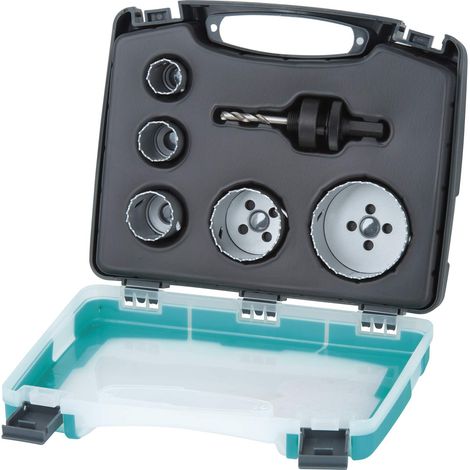 wolfcraft Set di seghe a tazza in BIM, "Materiali elettrici e sanitari", 6 pz. I 3498000 I Per legno, plastica, metalli e materiali per costruzioni a secco, Ø 25-68 mm, profondità di taglio 40 mm