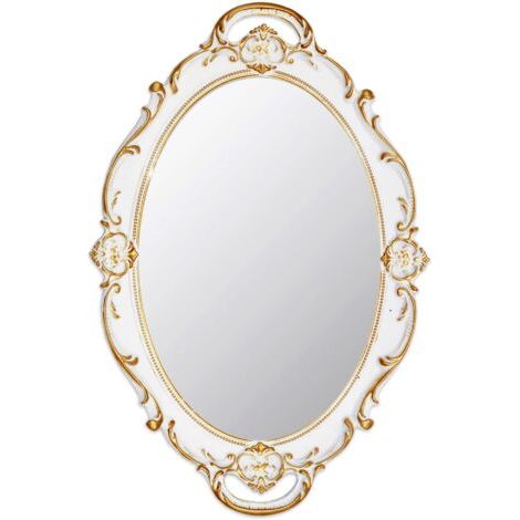 Miroir Mural Ovale décoratif Vintage 37 x 25 cm (Blanc)