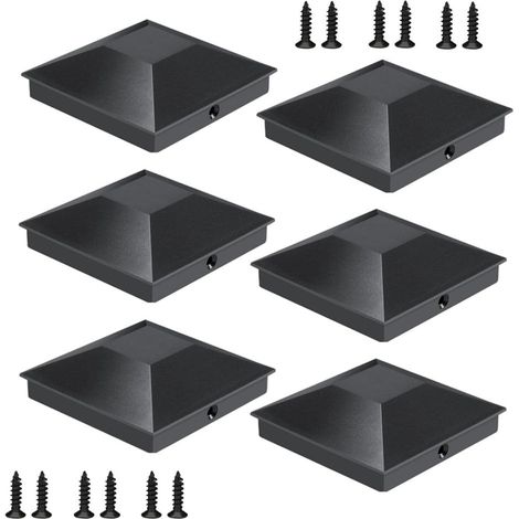 Capuchons de poteau de clôture, 6 pièces, capuchons de poteau pyramidaux, pour poteaux de clôture 4x4, poteaux en bois, terrasses, clôtures, couloirs (Noir) (1/5)