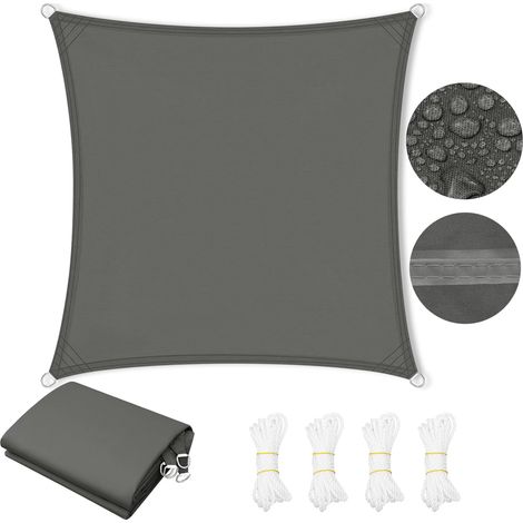 Voile d'Ombrage Imperméable en PES, 200 g/m² Polyester, Toile Parasol Protection Solaire et Rayons UV avec Œillets D et Cordes pour Patio Balcon Terrasse Camping Extérieur, 3x3 m, Gris foncé (1/5)