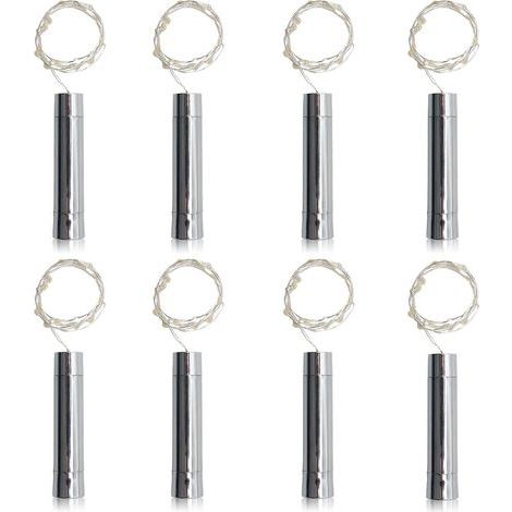 Lot de 8 guirlandes lumineuses pour bouchons de bouteille de vin (20 LED), alimentées par piles AA, longueur minimale de 1 m (3,3 pi), blanc pur.