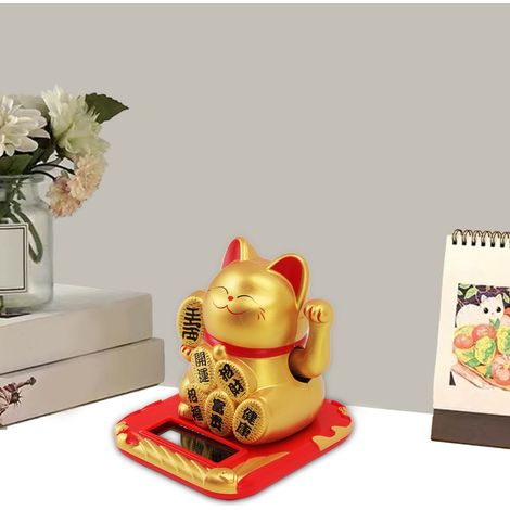 Chat Statue en Plastique Lucky Cat Champagne Chat Fortuné à Bras Oscillants avec Panneau Solaire pour Décor Maison Bureau Auto (1/5)