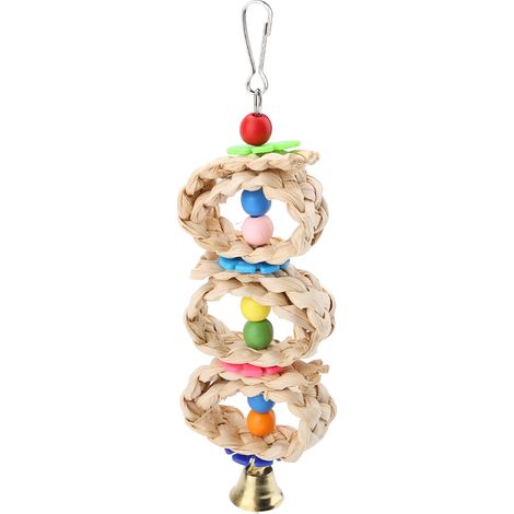 Jouet pour oiseau de compagnie perroquet à mâcher interactif, balle ronde en bois à motifs, jouet à suspendre pour cage (1/5)
