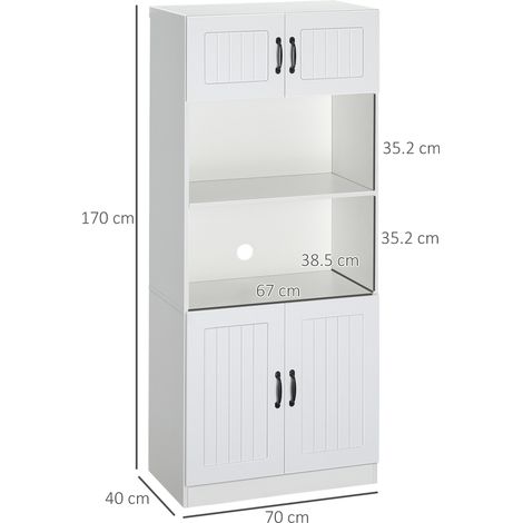 Armoire de cuisine Buffet de cuisine Placard haut avec 2 étagères et 2 placards avec étagères réglables Étagère micro-ondes Anti-basculement