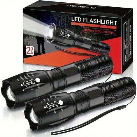 2 lampes de poche LED haute lumens, 5 modes tactiques, puissantes, de poche, réglables. Pour maison, camping, urgences, extérieur.