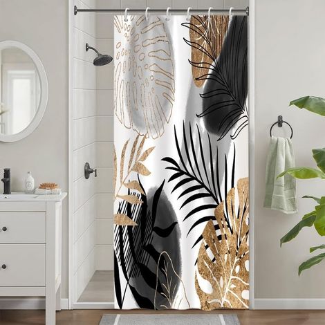 Rideau Douche Noir 90x180cm Anti Moisissure Tropical Abstrait (1/5)