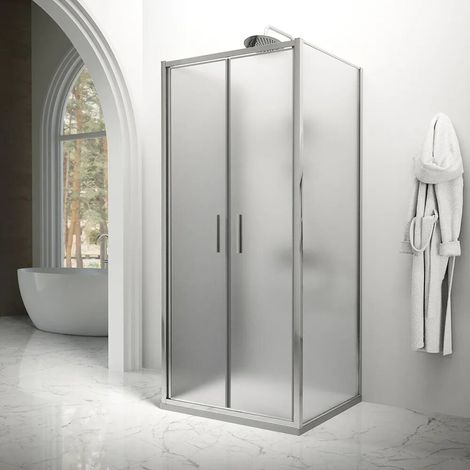 Cabine de douche trois côtés 70x90x70cm avec porte saloon profilés chromés et verre opaque 6mm h190 Portofino (1/4)