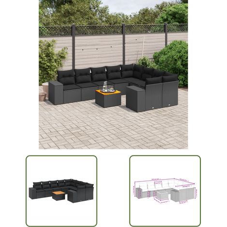 The Living Store 10-tlg. Garten-Sofagarnitur mit Kissen Schwarz Poly Rattan - Gartenmöbel - Esstischgarnituren - Outdoor Möbel - Lounge Set - Rattan Gartenmöbel (1/3)