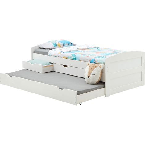 Idimex – Lit gigogne blanc 90x190 cm – Avec tiroir-lit et 3 grands tiroirs – Structure en pin massif – Idéal pour chambre enfant (1/4)