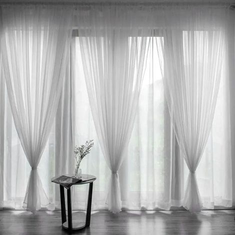 Set aus drei transparenten weißen Gardinen, 100 x 200 cm, für Wohn- und Schlafzimmer moderne und elegante Voile-Gardinen.